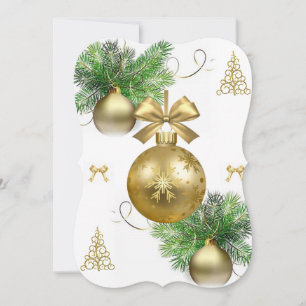 Christmas Holiday Flat Greeting Card, Gold Balls Card