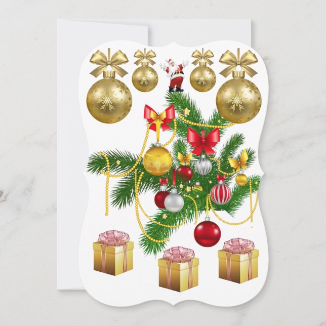 Christmas Holiday Flat Greeting Card, Gold Balls Card (Front)