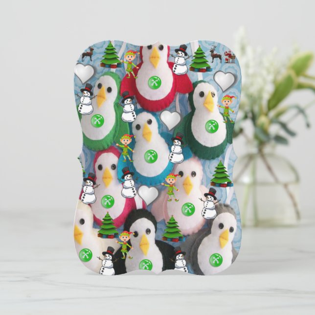 Christmas Holiday Flat Greeting Card, Penguin Card (Standing Front)