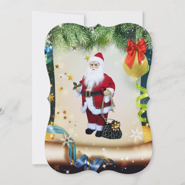 Christmas Holiday Flat Greeting Card, Santa Card (Front)