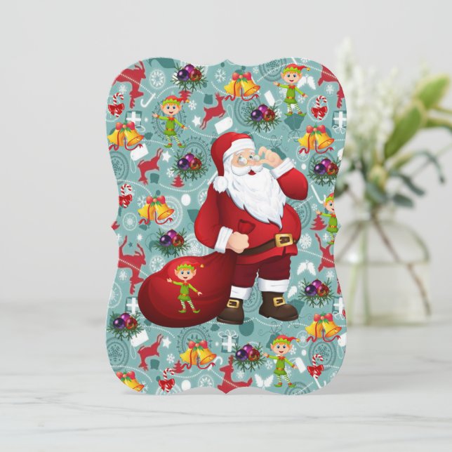 Christmas Holiday Flat Greeting Card, Santa Card (Standing Front)