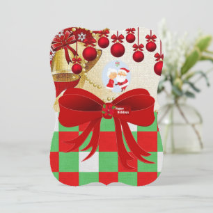 Christmas Holiday Flat Greeting Card, Santa Card