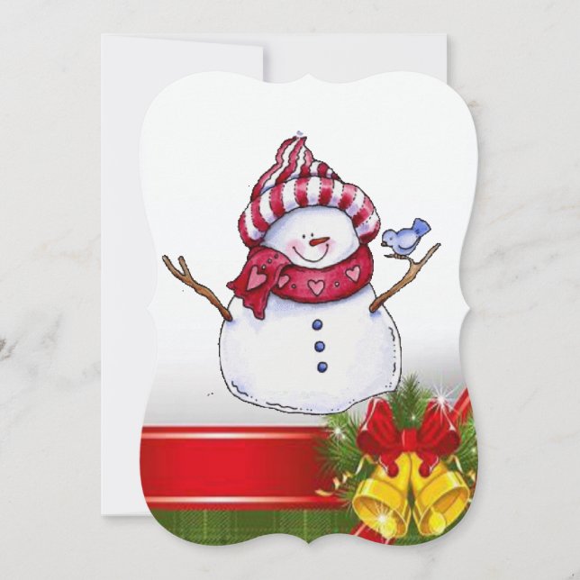 Christmas Holiday Flat Greeting Card, Snowman Card (Front)