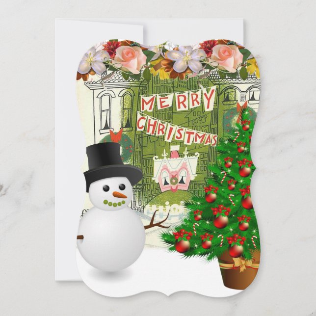 Christmas Holiday Flat Greeting Card, Snowman Card (Front)