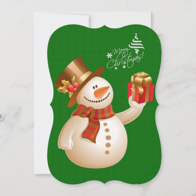 Christmas Holiday Flat Greeting Card, Snowman Card (Front)