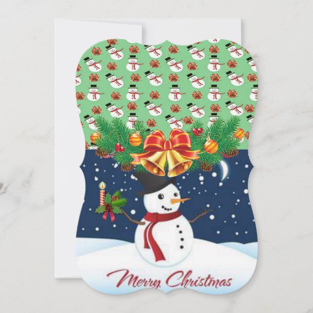 Christmas Holiday Flat Greeting Card, Snowman Card (Front)