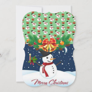 Christmas Holiday Flat Greeting Card, Snowman Card