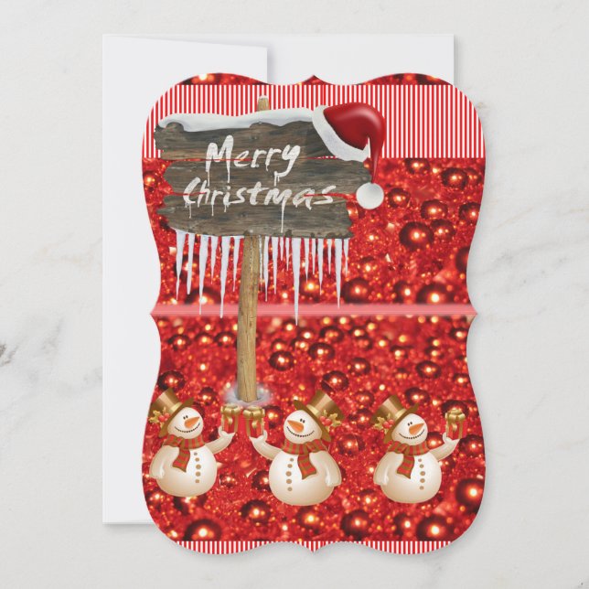 Christmas Holiday Flat Greeting Card, Snowman Card (Front)