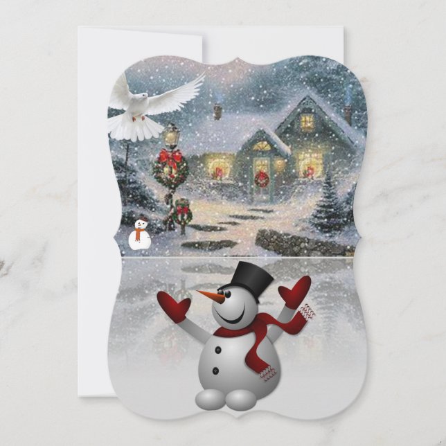 Christmas Holiday Flat Greeting Card, Snowman Card (Front)
