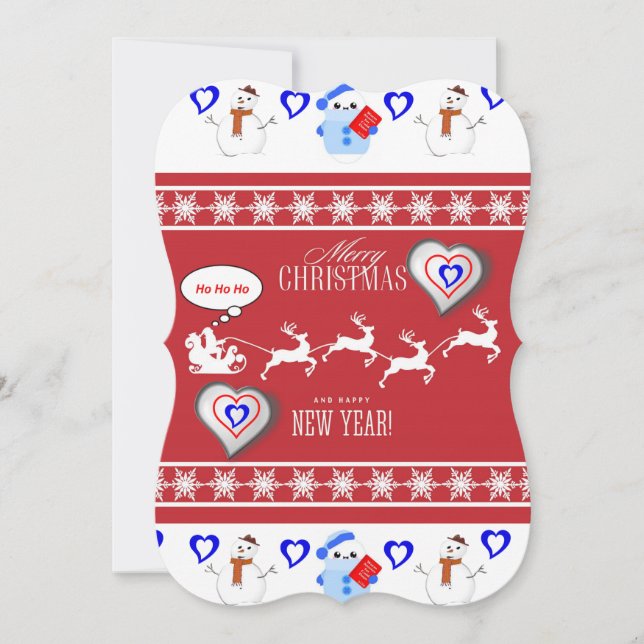 Christmas Holiday Flat Greeting Card, Snowman Card (Front)