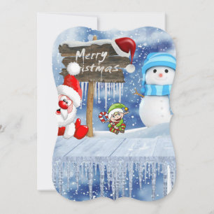Christmas Holiday Flat Greeting Card, Snowman Card