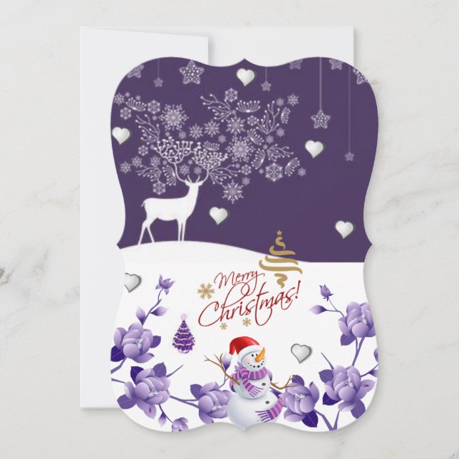 Christmas Holiday Flat Greeting Card, Snowman Card (Front)