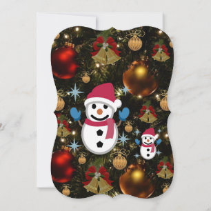 Christmas Holiday Flat Greeting Card, Snowman Card
