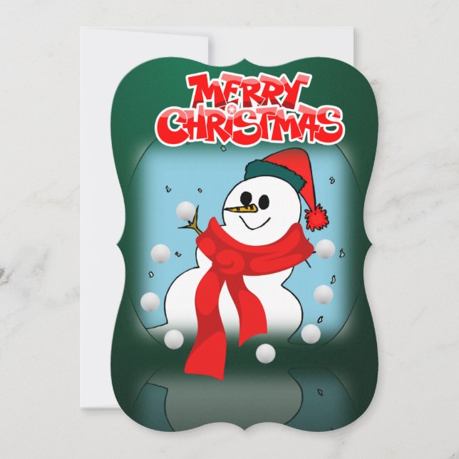 Christmas Holiday Flat Greeting Card, Snowman Card (Front)