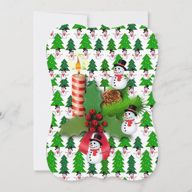 Christmas Holiday Flat Greeting Card, Snowman Card (Front)