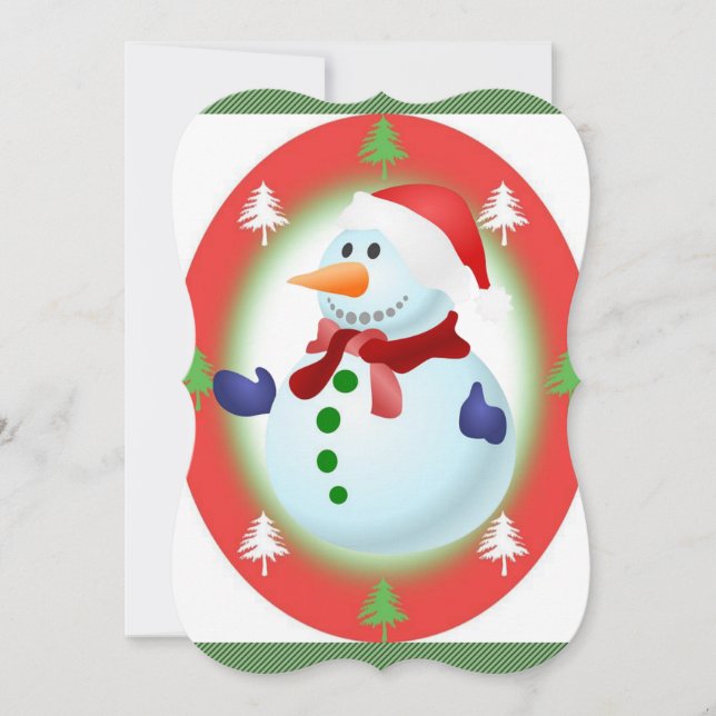 Christmas Holiday Flat Greeting Card, Snowman Card (Front)