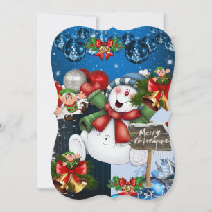 Christmas Holiday Flat Greeting Card, Snowman Card