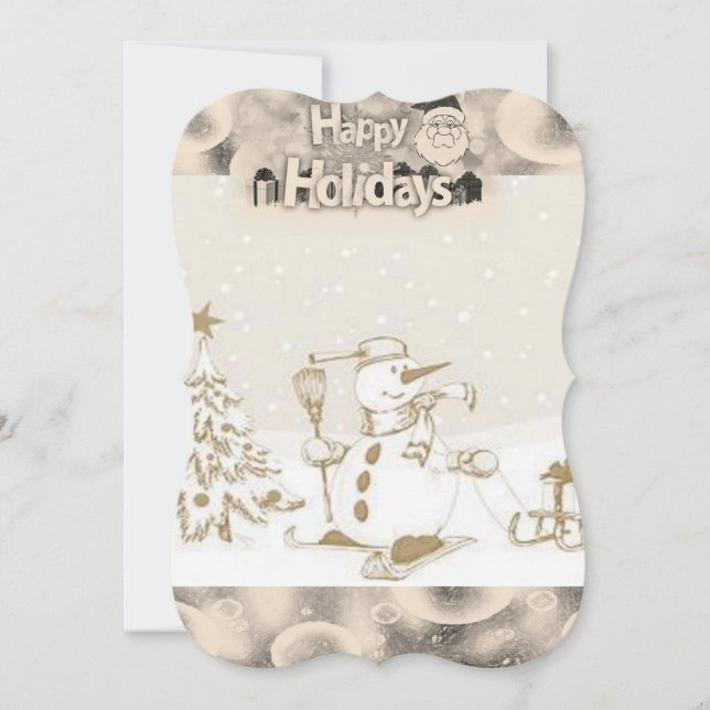 Christmas Holiday Flat Greeting Card, Snowman Card (Front)