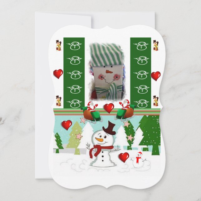 Christmas Holiday Flat Greeting Card, Snowman Card (Front)
