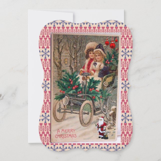 Christmas Holiday Flat Greeting Card, Vintage Card (Front)