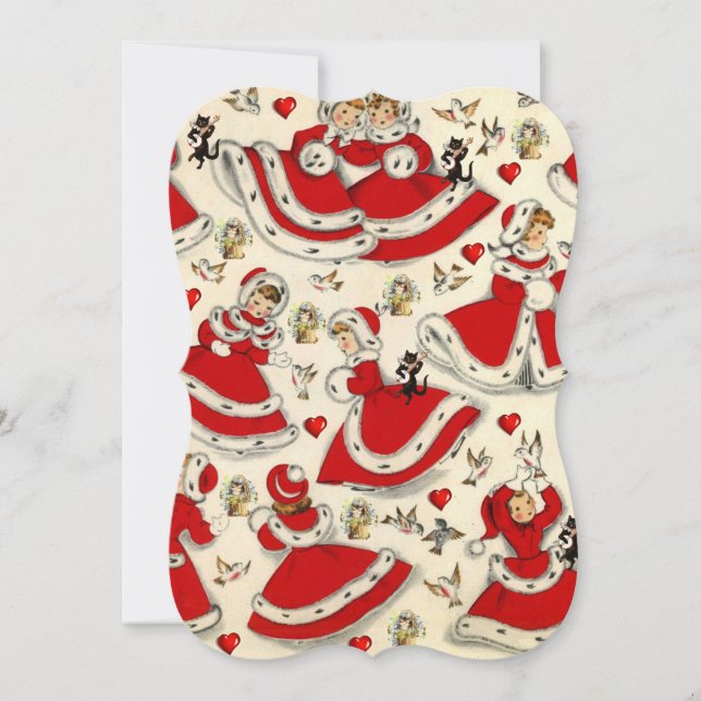 Christmas Holiday Flat Greeting Card, Vintage Card (Front)