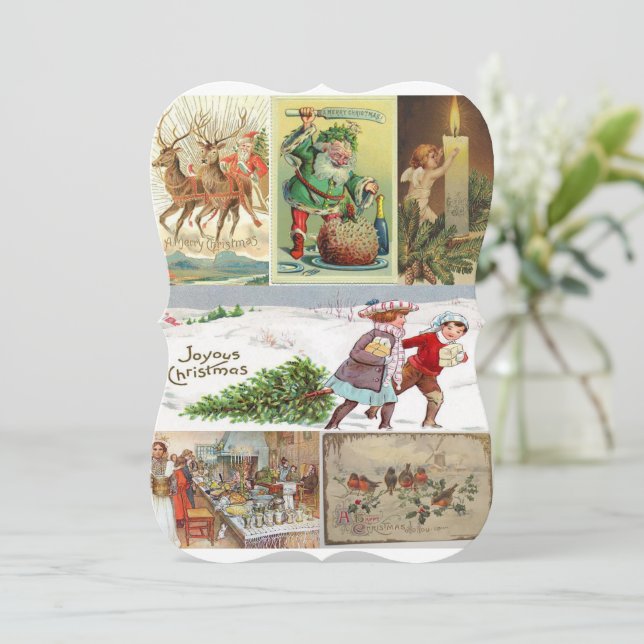 Christmas Holiday Flat Greeting Card, Vintage Card (Standing Front)