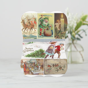 Christmas Holiday Flat Greeting Card, Vintage Card
