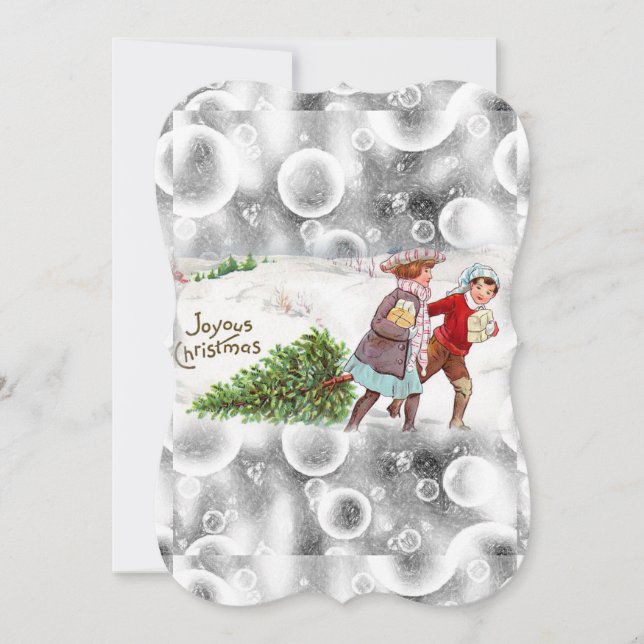 Christmas Holiday Flat Greeting Card, Vintage Card (Front)