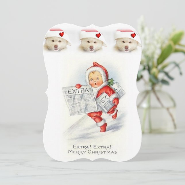 Christmas Holiday Flat Greeting Card, Vintage Card (Standing Front)