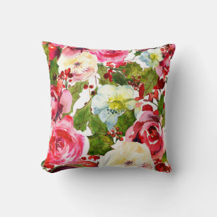 Christmas Holiday Floral Berries Holly Berry Cushion