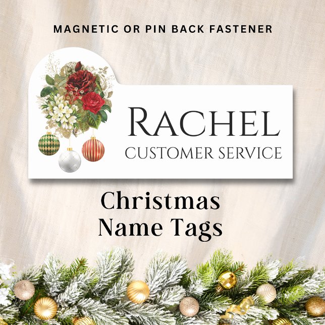 Christmas Holiday Floral Bouquet Personalised Name Tag (Creator Uploaded)