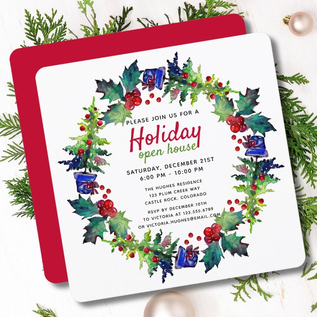 Christmas Holiday Floral Wreath Open House Invitation (Creator Uploaded)