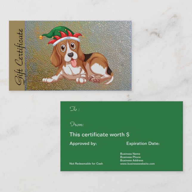 Christmas Holiday Gift Certificate for Dog Lovers (Front/Back)