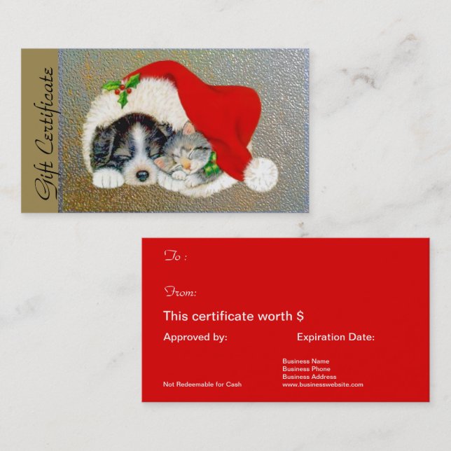 Christmas Holiday Gift Certificate for Pet Lovers (Front/Back)