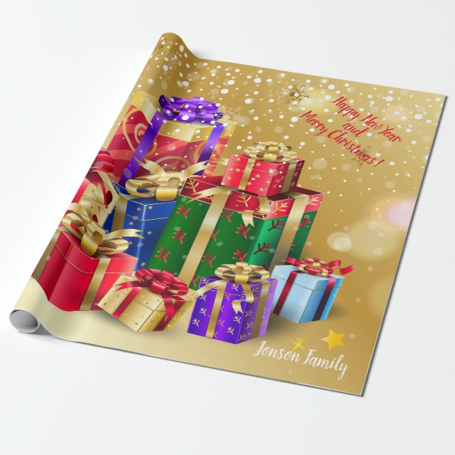 Christmas Holiday Gifts with Your Wishes, Personal Wrapping Paper (Unrolled)