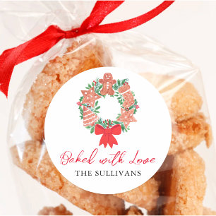 Christmas Holiday Gingerbread Baked With Love Classic Round Sticker