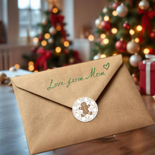 Christmas Holiday Gingerbread Man and Snowflakes Classic Round Sticker