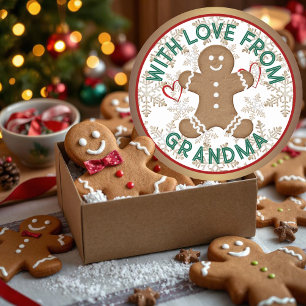 Christmas Holiday Gingerbread Man Iced Snowflakes Classic Round Sticker