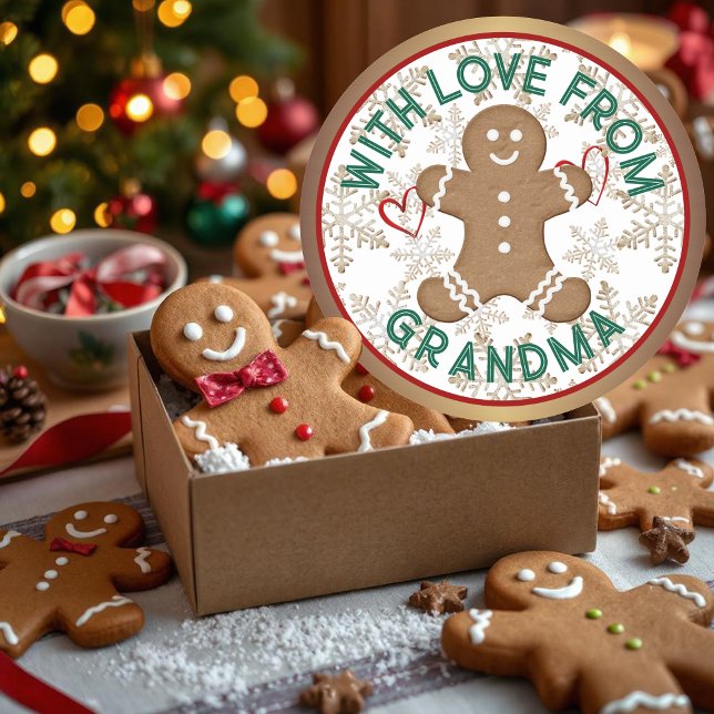 Christmas Holiday Gingerbread Man Iced Snowflakes Classic Round Sticker (Creator Uploaded)