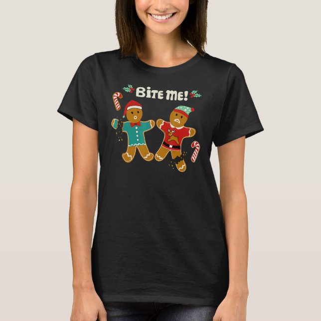 Christmas Holiday Gingerbread Men Cookie Bite Me T-Shirt (Front)