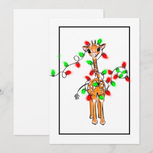 Christmas holiday giraffe green red twinkle light card