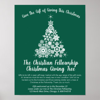 Christmas holiday giving tree white green poster