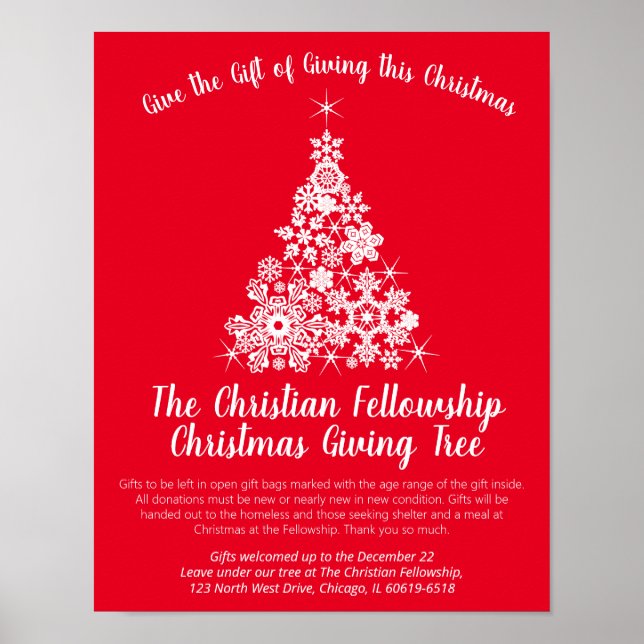 Christmas holiday giving tree white red poster (Front)