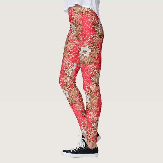 Christmas Holiday Glitter Gingerbread cookie Leggings (Left)