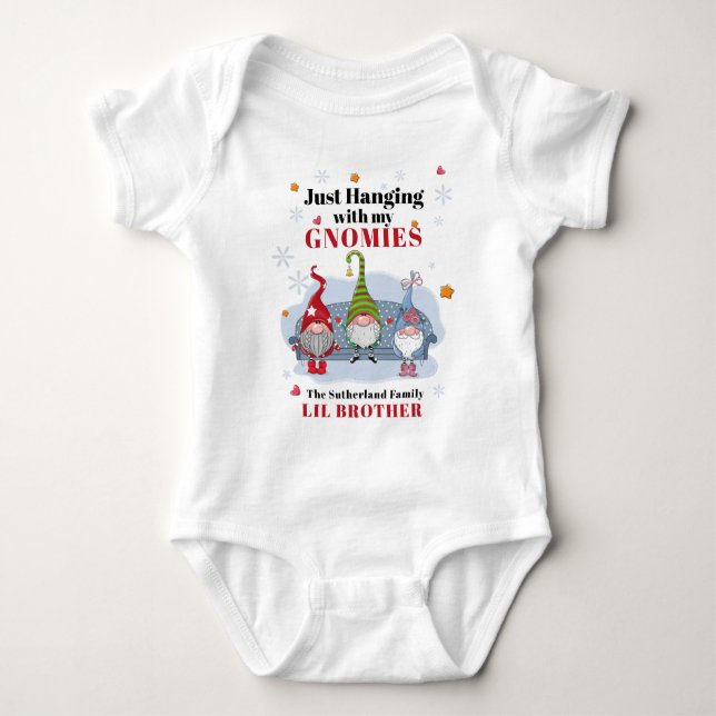 Christmas Holiday Gnomes Family Matching Brother Baby Bodysuit (Front)