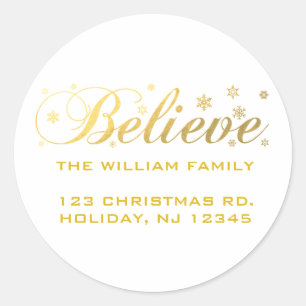 Christmas Holiday Gold Believe Classic Round Sticker