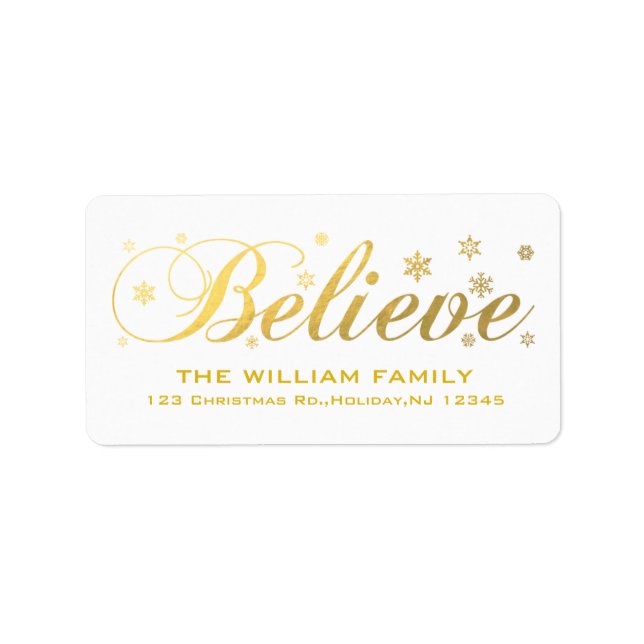 Christmas Holiday Gold Believe Label (Front)
