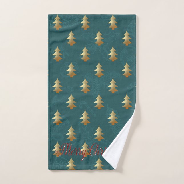Christmas Holiday-Gold Christmas Tree,Green Bath Towel Set (Hand Towel)