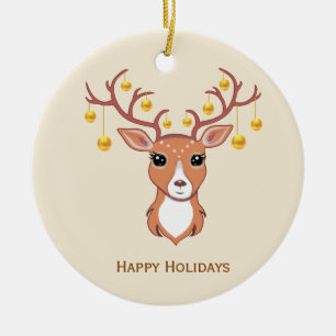 Christmas Holiday Golden Deer Ceramic Tree Decoration