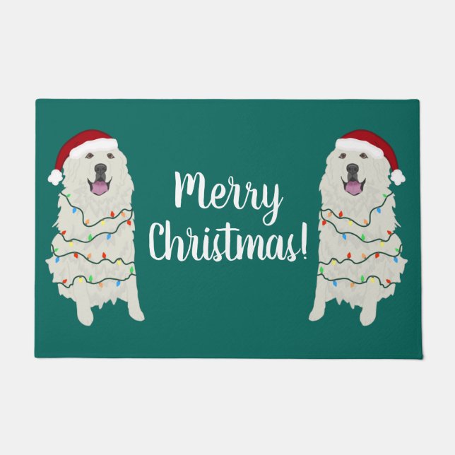 Christmas Holiday Great Pyrenees  Doormat (Front)